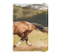 Brown Horse Running in Grass Field Leather Passport and Vaccine Card Wallet Combo Passport Case Travel Documents Wallet Passport Cover Holder Wallet Case for Men and Women Waterproof