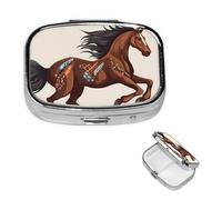 Brown Horse Square Metal Pill Box 2 Compartment Cute Travel Pill Organizer Case Portable Medicine Vitamin Organizer Pill Case for Women Men Travel Unique Gift