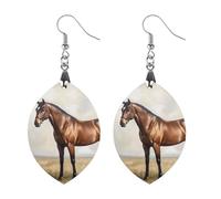 Brown Horse Trendy Wooden Earrings for Women Boho Charms Studs Lightweight Dangle Drop Pendant Star