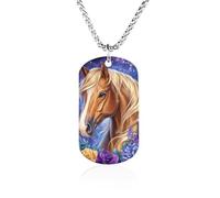 Brown Horse with Long Blonde Mane Funny Photo Necklace for Men Women Memorial Necklaces Printed Picture Pendant Jewelry