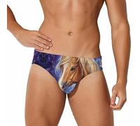 Brown Horse with Long Blonde Mane Printed Swim Briefs for Men Sexy Bikini Swimwear Elastic Beach Trunks Bathing Suit