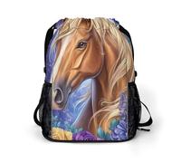 Brown Horse with Long Blonde Mane Trendy Drawstring Backpack with Shoes Compartment Gym Bag Beach Cinch for Women Men