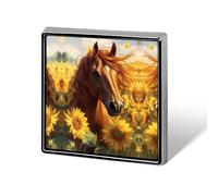 Brown Horse with Sunflowers Metal Brooches Square 1" Badge Decorative Lapel Pins Clothing Backpack Accessory Gift