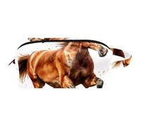 Brown Horse Women Cosmetic Bag Beauty Bag, Portable Hanging Travel Toiletry Bag, Leather Make Up Pouch Kids Pencil Case