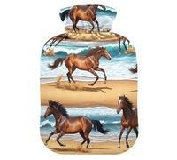 Brown Horses Running Hot Water Bottle with Soft Cover Bed Hand Feet Warmer Winter Gift Hot Water Bag for Pain Relief Medium
