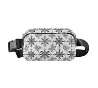 Brown Houndstooth Gold Waterproof Waist Bag Fanny Pack with Adjustable Strap for Travel Vacation Running, Snowflake Black and White Background, One Size