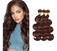 Brown Human Hair Bundles Body Wave 3 Pcs - 100% Unprocessed Brazilian Virgin-Hair Extensions Chocolate Brown Bundles Human Hair 4# Color 18 20 22 Inch