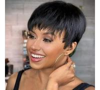 Brown Human Hair Short Pixie Cut Wig for Women #4 Color Brazlian Human Hair Wigs for Black Women Black Red Wigs-4inches-Black Wig