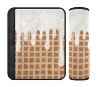 Brown Ice Cream Plaid Checked 2 pcs seat Belt Strap Cover Release Stress to Your Neck and Shoulders for Auto forro para cinturon de seguridad