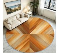 Brown Industrial Colour Block Round Rug 150 cm, Washable Living Carpet | Geometric Earth Tone Circle Floor Mat, Non-Slip Rubber Base, Hard-Wearing Low Pile Rug for Dining Area & Study Den