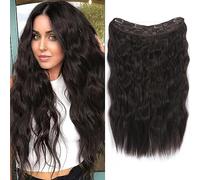 Brown Invisible Wire Hair Extensions with Adjustable 4 Removable Clips Halo Aphro Hair Extensions 20 Inch Synthetic Wavy Hairpieces for Women