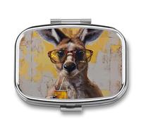 Brown Kangaroo Pill Case Box with 2 Compartment Medicine Vitamin Organizer for Purse Pocket 5.5x4cm