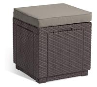 (Brown) Keter Cube Cushion Seat Table Footrest Storage Box