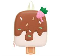 Brown Kids Ice Cream Backpack With 3D Strawberry Design Oxford Fabric And Eva 24 X 28 X 10 Cm