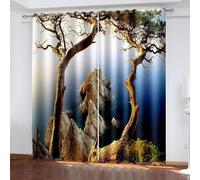 Brown Kitchen Curtains, Fall Curtains for Living Room Sea and Stone Landscape Polyester 2 Panels 168x96inch