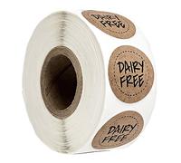 Brown Kraft Dairy Free Stickers / 500 Food Allergy Label Roll / 1" Small Round Vegan Milk Lactose Free Labels/Made in The USA