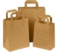 Brown Kraft Paper Bags with Handles - 100 Medium Recyclable Biodegradable SOS Carrier Bag (10" x 8.5" x 4.5") | Eco-Friendly, Strong Takeaway, Grocery, Shopping, Lunch, Party & Gift Bags for Catering