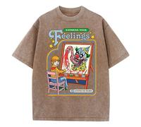 (brown, L) Express Your Feelings Draw A Clown Washed Retro Men Tshirts Fashion Street Breathable T Shirts Loose Cotton Tee Clothing T-Shirt