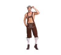 (brown, L) Lederhosen Men - Genuine Leather Authentic German Lederhosen For Men, Oktoberfest Outfit - Short Light Brown