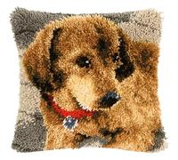 Brown Labrador Dog DIY Latch Hook Pillow Kits for Beginners Easy Crochet Yarn Embroidery Hook and Latch Throw Pillowcase Printed Cushion 43x43cm