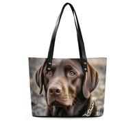 Brown Labrador Retriever Leather Tote Bag for Women Work Shoulder Purses with Zipper Waterproof Large Computer Shoulder Bag Fashion Ladies Shoulder Handbag Reusable Shopping Bags
