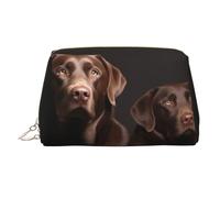 Brown Labrador Retriever Makeup Bag for Women Cosmetic Bags Leather Travel Makeup Case Organizer Waterproof Make up Pouch Open Flat Toiletry Bag Portable Storage Pouch for Travelling, Gold, One Size