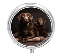 Brown Labrador Retriever Pill Box 3 Compartment Waterproof Pill Container with Mirror Metal Medicine Box Organizer Portable Vitamin Case for Pocket & Purse Travel - Round