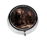 Brown Labrador Retriever Pill Box Metal Round Small Pill Case Cute 3 Compartment Pill Organizer Portable Travel Pillbox Mini Pill Container Holder for Daily Medicine Supplement Vitamin