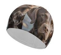 Brown Labrador Retriever Swim Cap Unisex Adult Swimming Cap Non Slip Pool Hat Comfortable Durable Easy to Put On and Off Waterproof Swim Hat Keep Hair Dry