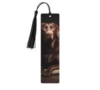 Brown Labrador Retriever Wooden Bookmarks 5pcs with Black Tassels Handmade Double-Sided Printed Book Marks Page Markers Book Accessories Gift for Book Lovers Women Men