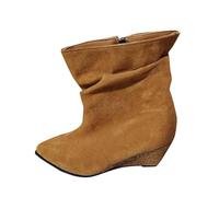 Brown Ladies Shimmering Sparkle Crystal Accent Wedge Platform Oversized Sizes Fall and Winter Season Cozy Block Heel Short Boots for Daily Wear