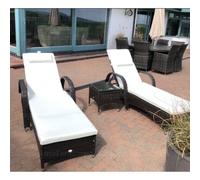 Brown Large Sun Lounger Wicker Rattan Set 2 Sun Bed Garden Patio Table Recliner Chairs