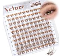 Brown Lash Clusters Natural Velour Eyelash Clusters 8-14mm Wispy Individual Lashes Light Brown Cluster Lashes CC Curl Lashes Clusters with Wide Band for Your Lashes But Better Look by Yawamica