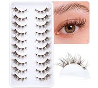 Brown Lashes Natural Look False Eyelashes Wispy Strip Fake Eyelashes Cat Eye Lashes Brown Eyelash 10 Pairs Fluffy Eyelash with Clear Lash Bands