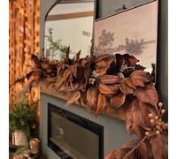 Brown Leaf Garland, 6ft Realistic Fall Garland for Fireplace Mantel, Rustic Artificial Leaf for Christmas, Thanksgiving, and Autumn Home Decor