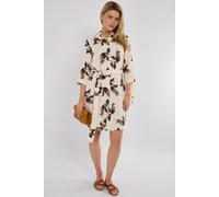 Brown Leaf Print Half Sleeve Mini Shirt Dress Love Sunshine Beige 14