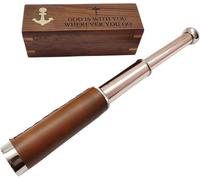 Brown Leather Brass Nautical Beautiful Telesccope Handmade Vintage Maritime Spyglass Collectibles Telescope | God is with You Wherever You Go | Brown Leather | Home & Office Decor