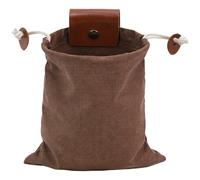 Brown Leather Canvas Mushroom Foraging Bag, Collapsible Canvas Foraging Pouch with Leather Bushcraft Accents, Belt Pouch for Camping and Outdoor Use, 7.87 x 8.46 in / 20 x 21.5 cm, Hands-Free Design
