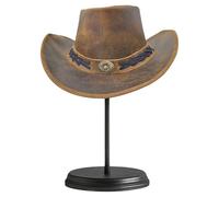 Brown Leather Cowboy Hat for Men & Women - Western Outback Style Hat with Vintage Look, Curved Brim & Decorative Band - Unisex Adult Sizes S/M/L/XL (UK, Alpha, M, L, Standard, Brown)