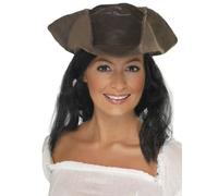Brown Leather Look Pirate Hat Ladies Mens Tricon Hat Fancy Dress Pirates Accesso