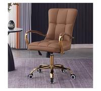 Brown Leather Office Chair Adjustable Swivel Desk Chair with Armrests Stylish Comfortable Padded Work Chair with Gold Legs - Perfect for Home & Office
