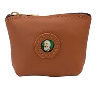 Brown Leather Rosary Pouch with Zipper Enclosure | Full Color Saint Image | Portable Case for Rosaries, Religious Jewelry | Catholic Gift for First Communion and Confirmation, Saint Pio, Religious