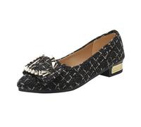 Brown Leather Shoes 7 Internet Plaid Comfortable Thick Heel Lazy Women's Low Heel Single Shoes Wedge Shoes Size 4 (Black, 4.5)