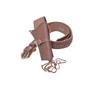 Brown Leather Single Gun Holster Belt with Silver Brass Buckles, Genuine Single Holster for Revolvers Adjustable Fit 34”-52”, Bullet Loops, Western Cowboy Style, Unisex for Adults