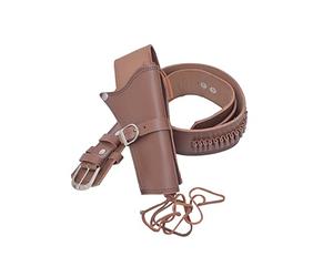 Brown Leather Single Gun Holster Belt with Silver Brass Buckles, Genuine Single Holster for Revolvers Adjustable Fit 34”-52”, Bullet Loops, Western Cowboy Style, Unisex for Adults (42-44)
