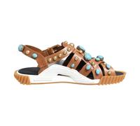 Brown Leather Studded Slides Sandals - female - Dolce & Gabbana - Flat Sandals - Brown - 6 UK - Shoes 6 UK