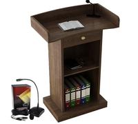 Brown Lectern Podium Stand with Microphone Adjustable Floor Standing Desk for Conference Auditorium Seminar School Lectures - Perfect for Presentations and Events