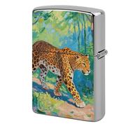 Brown Leopard Lighter Case Double-Sided Graffiti Metal Lighter Cover Lighters Protective Sleeve for Women Men Standard Lighters