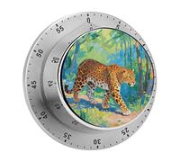 Brown Leopard Mechanical Kitchen Timer Digital Timer with Magnetic Base 60-Minute Visual Countdown Stainless Steel Timers for Cooking, Baking, Eggs & Classroom Use, Loud Alarm