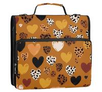 Brown Leopard Pattern Heart 3 Rings 1.5 inch Zipper Binder with Handle Multi-Pocket Document Organizer Bag for Middle Student Organizadores de carteras